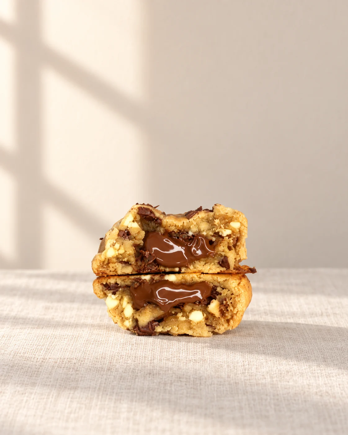 Galleta con chips de chocolate y relleno de Nutella, al corte